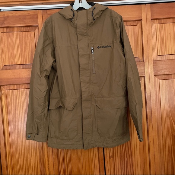 Columbia Omni-Tech Brown Hooded Waterproof Breathable Walking Rain Jacket Sz S - Picture 1 of 8